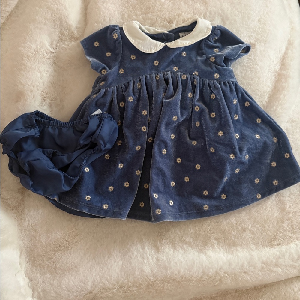 Janie and Jack Blue and Cream Baby Dress